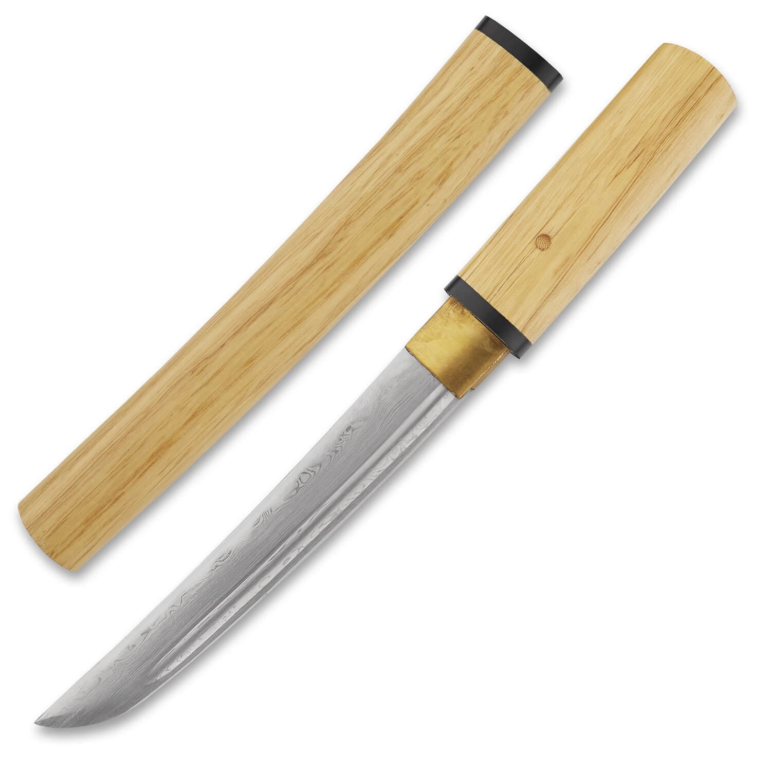 foto Kawashima Tanto Sakabato shira saya 0,69 Shaku, p�ekl�dan� ocel AISI 1045, le�t�n� imitace hamonu